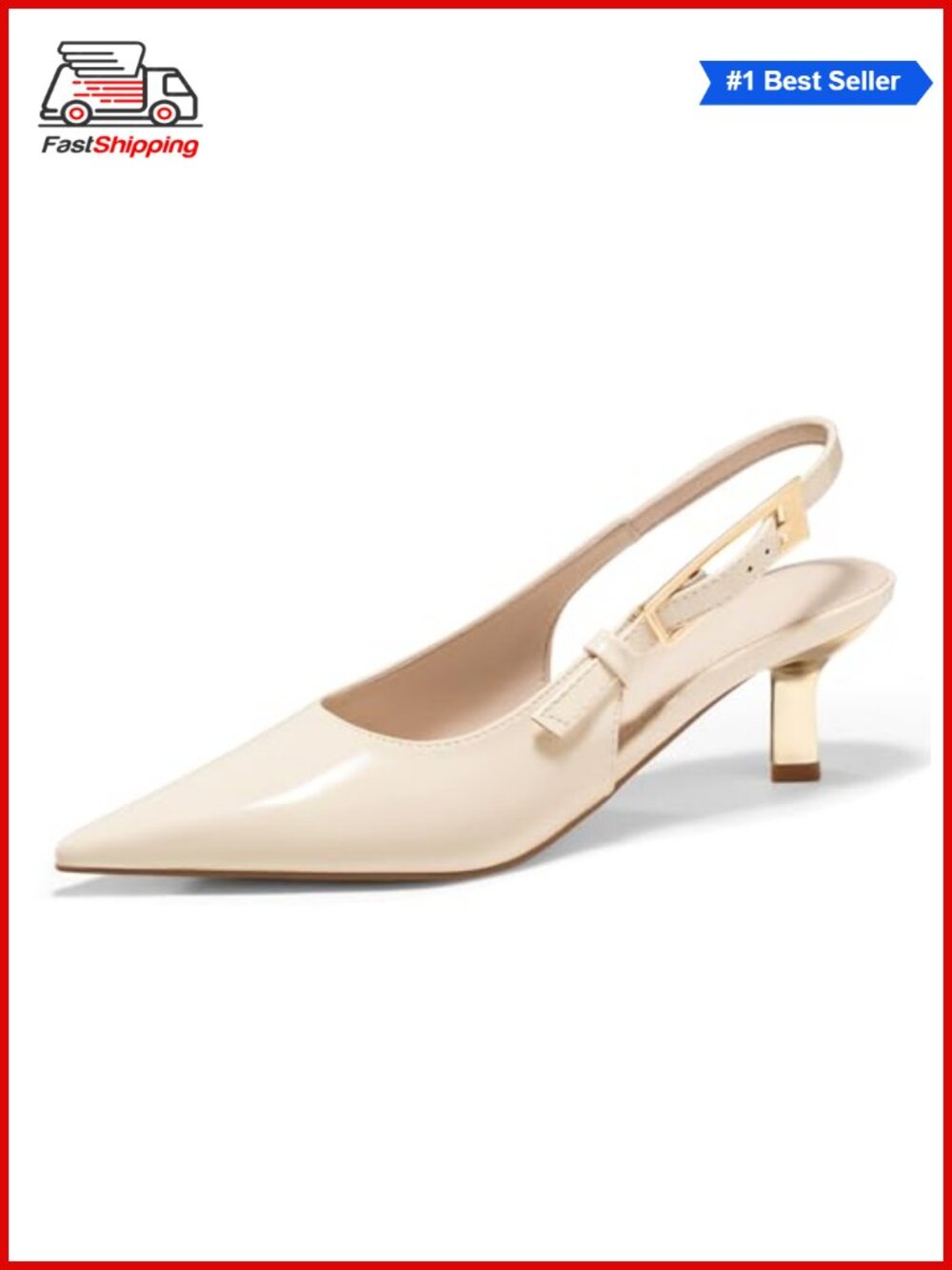 ✨ Womens Slingback Kitten Heels Closed Pointed Toe Pumps Buckle Strap Dress